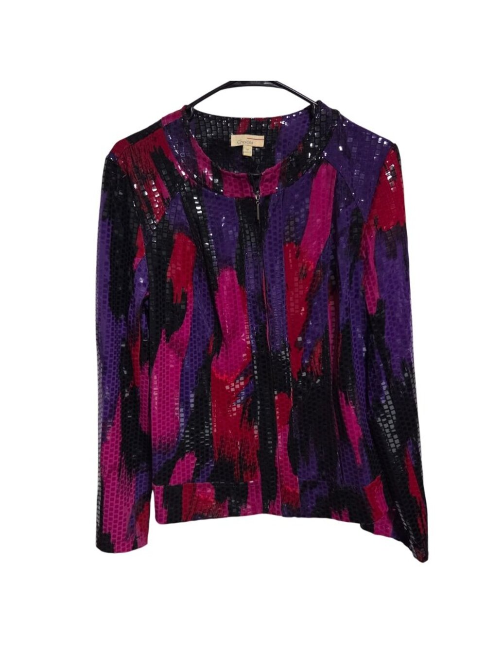 Vintage Choices Sequin Jacket Size Medium 80s 90s Retro Abstract Purple Red